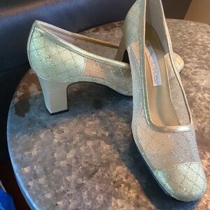 Nina Haviva Block Heel Dress Shoe. Sparkle Gold Metallic Women's Size 8M VINTAG